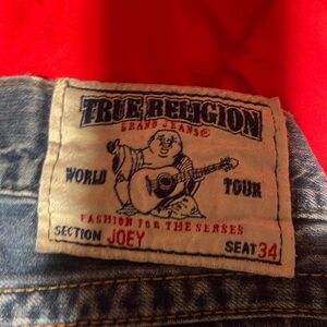 True Religion Blue Denim Jeans with Iconic Buddha Patch